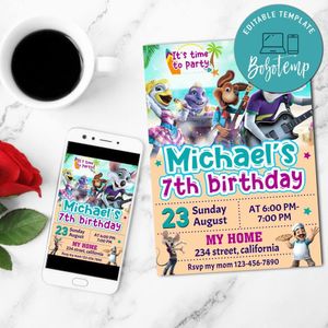 Chuck E Cheese´s Band Digital Birthday Mobile Invite Customizable Template Instant Download