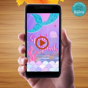 Mermaid Tail Birthday Video Invitation Digital Template Customizable Instant Download