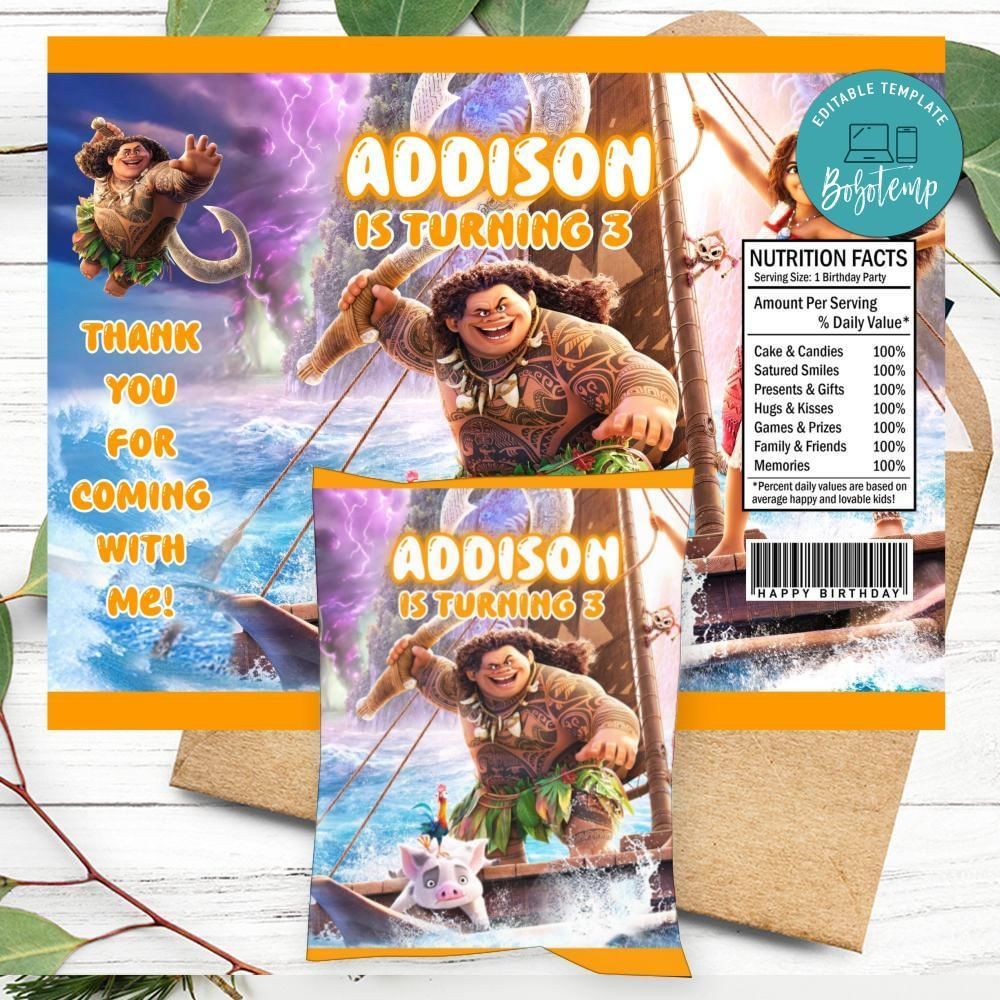Maui Birthday Chip Bag Label Customizable Instant Download