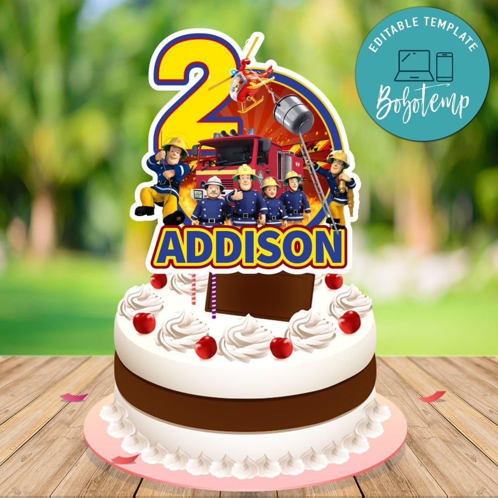 Fireman Sam Cake Topper Template Printable Instant Download