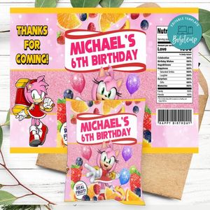 Amy Rose Birthday Party Fruit Snack Bag Digital File Printable Instant Download