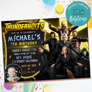 Thunderbolts Birthday Invitation with Photo Customizable Template to Print at Home Instant Download