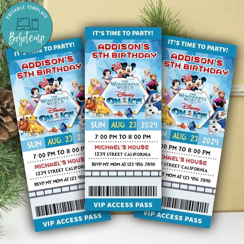 Disney on ice Ticket Invite Customizable Template Instant Download