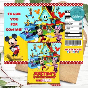 Mickey Mouse Funhouse Birthday Honey Buns Snack Bag Label Customizable Instant Download