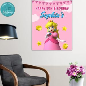 Princess Peach Birthday Poster Digital File Printable Instant Download