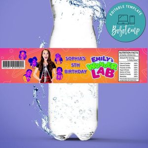 Emily's Wonder Lab Birthday Water Bottle Label Template to Print at Home Instant Download
