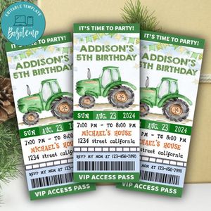 Tractor Ticket Invitation Customizable Template Instant Download
