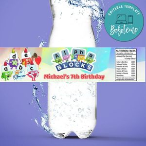 Alphablocks Birthday Water Bottle Label Template to Print at Home Instant Download