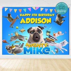 Mighty mike Birthday Backdrop Digital File Template Instant Download