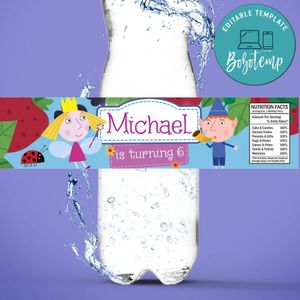 Ben and holly Birthday Water Bottle Label Template to Print at Home Instant Download