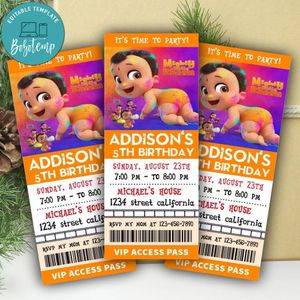 Mighty Little Bheem Ticket Invitation Customizable Template Instant Download