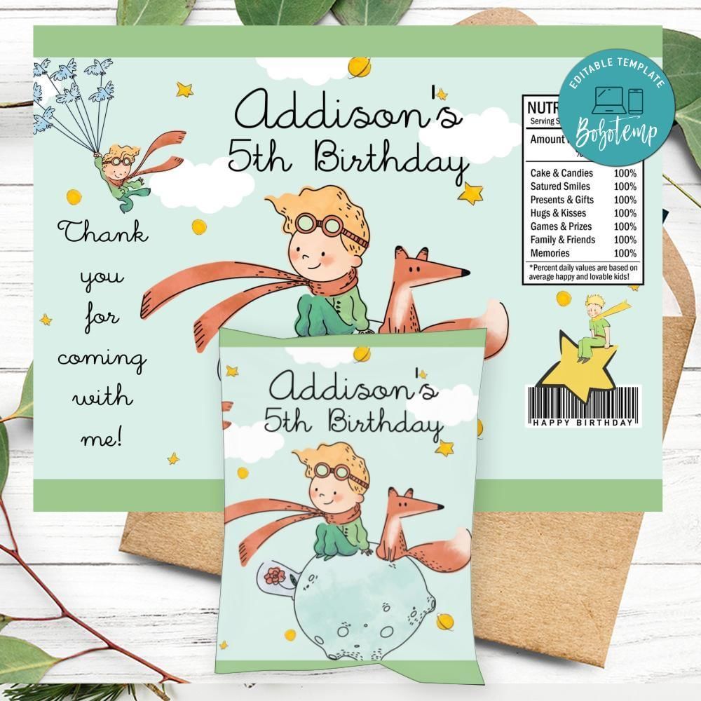 El principito Birthday Party Chip Bag Digital File Printable Instant Download