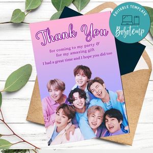 Bts Thank you card Customizable Template to Print at Home Instant Download