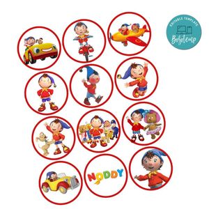 Noddy Cupcake Toppers Template Printable Instant Download