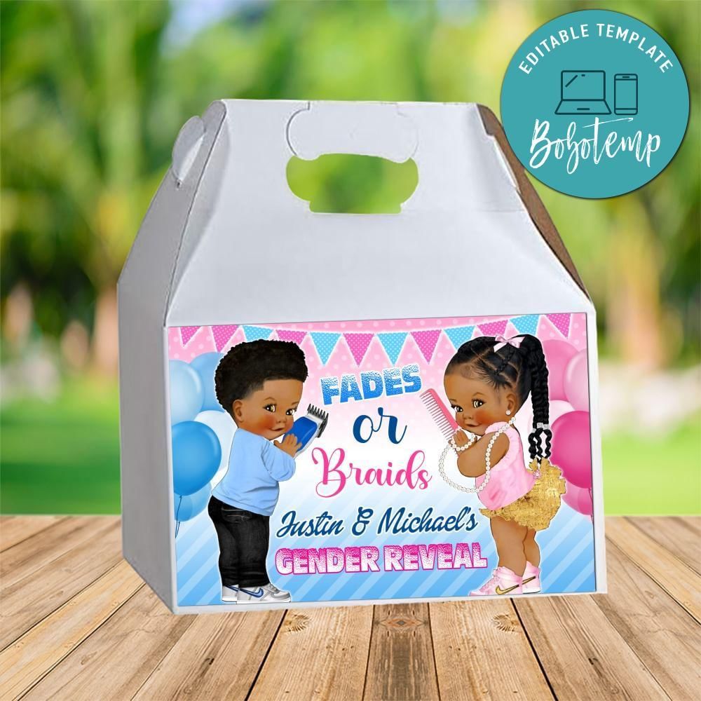 Fades Or Braids Gender Reveal Gable Box Digital File Printable Instant Download