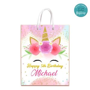 Unicorn Gift Bag Label Template Printable Instant Download