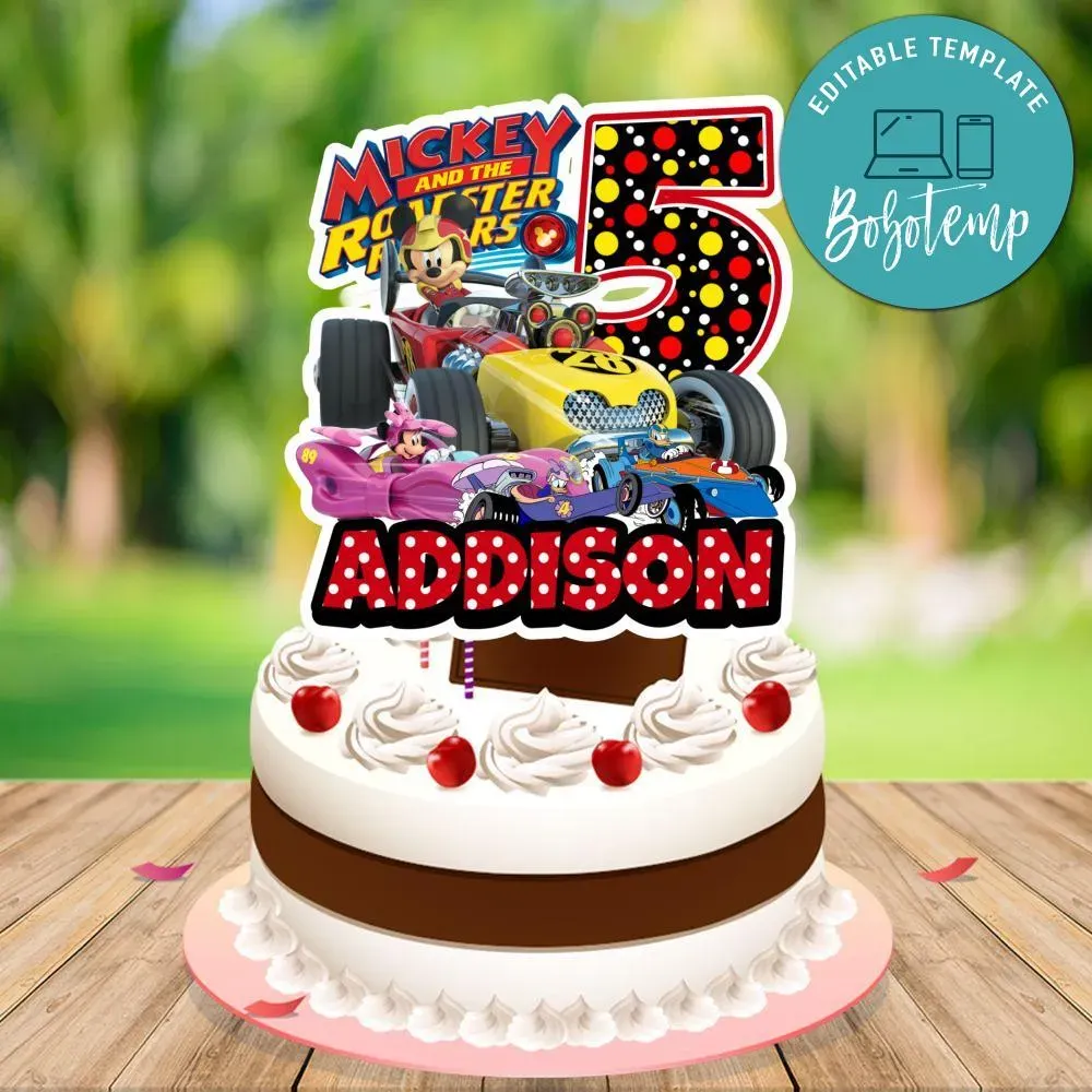 Mickey Roadster Racers Birthday Cake Topper Template Printable | Bobotemp