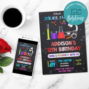 Science Mobile Invite Customizable Template Instant Download