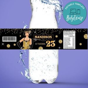 Flapper Bottle Label Birthday Water Bottle Label Template to Print at Home Instant Download