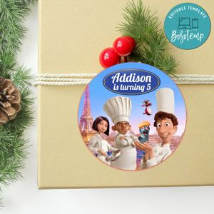 Ratatouille Circle Sticker Template Customizable to Print at Home Instant Download