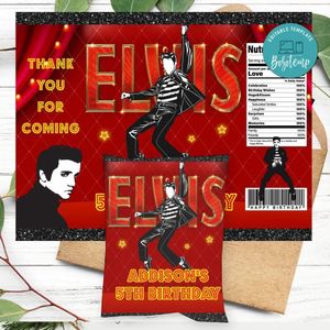 Elvis Birthday Party Chip Bag Digital File Printable Instant Download