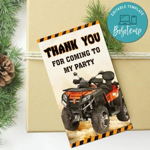 Four Wheeler Thank You Tag Customizable Template To Print At Home Instant Download