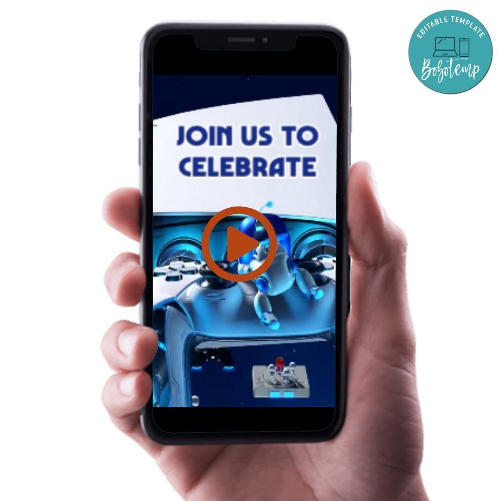 Astro bot Birthday Video Invitation Digital Template Customizable Instant Download