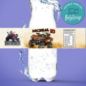 Four wheeler Bottle Label Birthday Water Bottle Label Template to Print at Home Instant Download