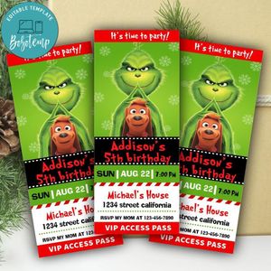 Grinch Ticket Invitation Customizable Template Instant Download