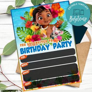 Baby Moana fill in blank Invitation Customizable Template to Print at Home Instant Download