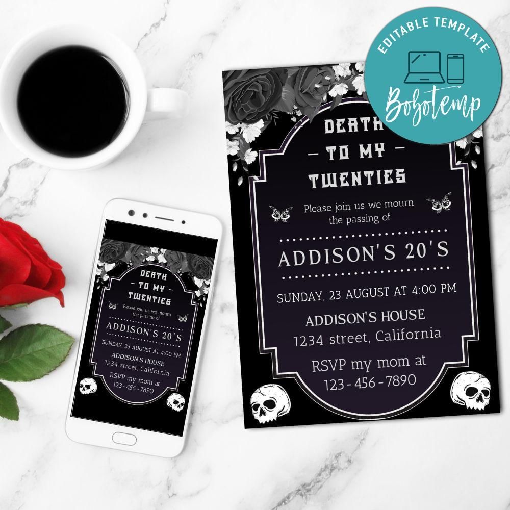 Death To My 20s Mobile Invite Customizable Template Instant Download