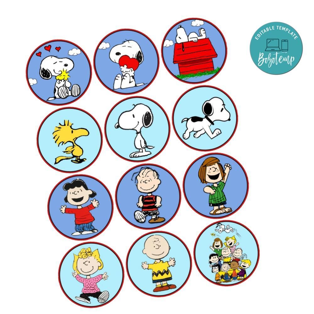 Snoopy Cupcake Toppers Template Printable Instant Download | Bobotemp