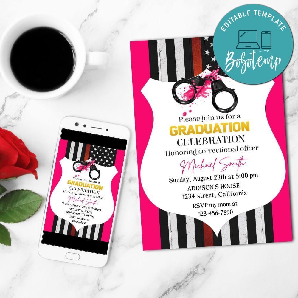 Female Correctional Officer Mobile Invite Customizable Template Instant Download