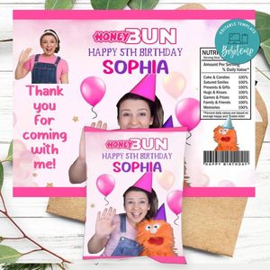 Ms. Rachel Birthday Honey Buns Snack Bag Label Customizable Instant Download