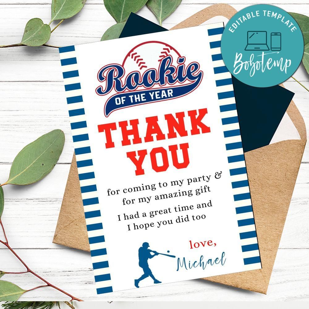 Rookie of the year Thank you card Customizable Template DIY | Bobotemp