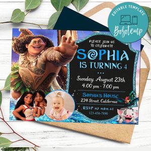 Maui Birthday Invitation with Photo Customizable Template to Print at Home Instant Download