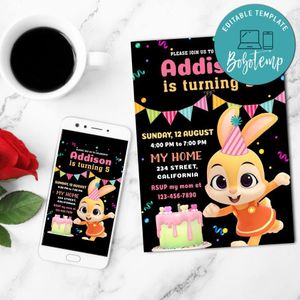 Jeni Pinkfong Mobile Invite Customizable Template Instant Download