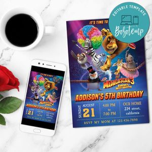 Madagascar 3 Mobile Invite Customizable Template Instant Download