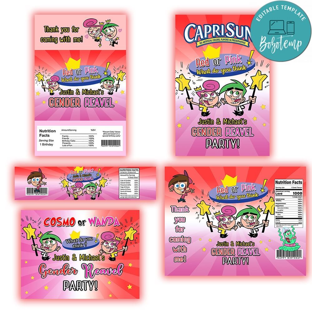 The fairly odd parents bundle party labels Customizable Template Instant Download