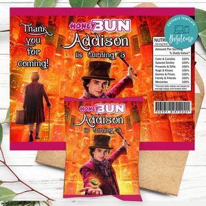 Wonka Birthday Honey Buns Snack Bag Label Customizable Instant Download