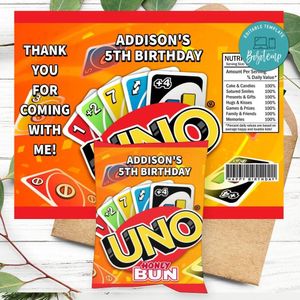 Uno Birthday Honey Buns Snack Bag Label Customizable Instant Download