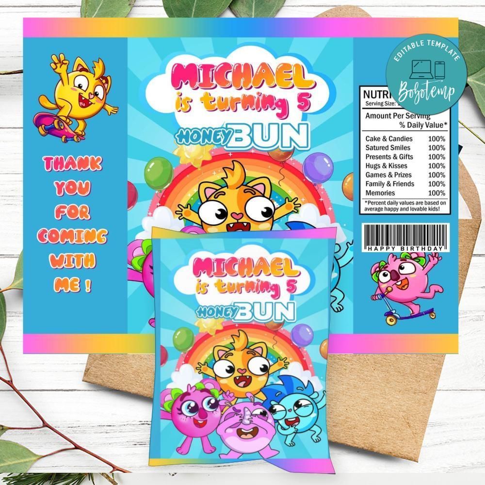 Baby Zoo Birthday Honey Buns Snack Bag Label Customizable Instant Download
