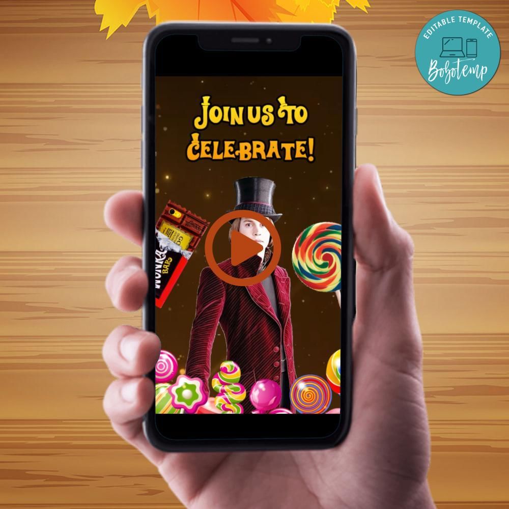 Willy wonka Video Invitation Digital Template DIY | Bobotemp