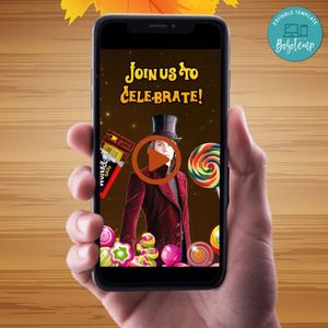 Willy wonka Birthday Video Invitation Digital Template Customizable Instant Download