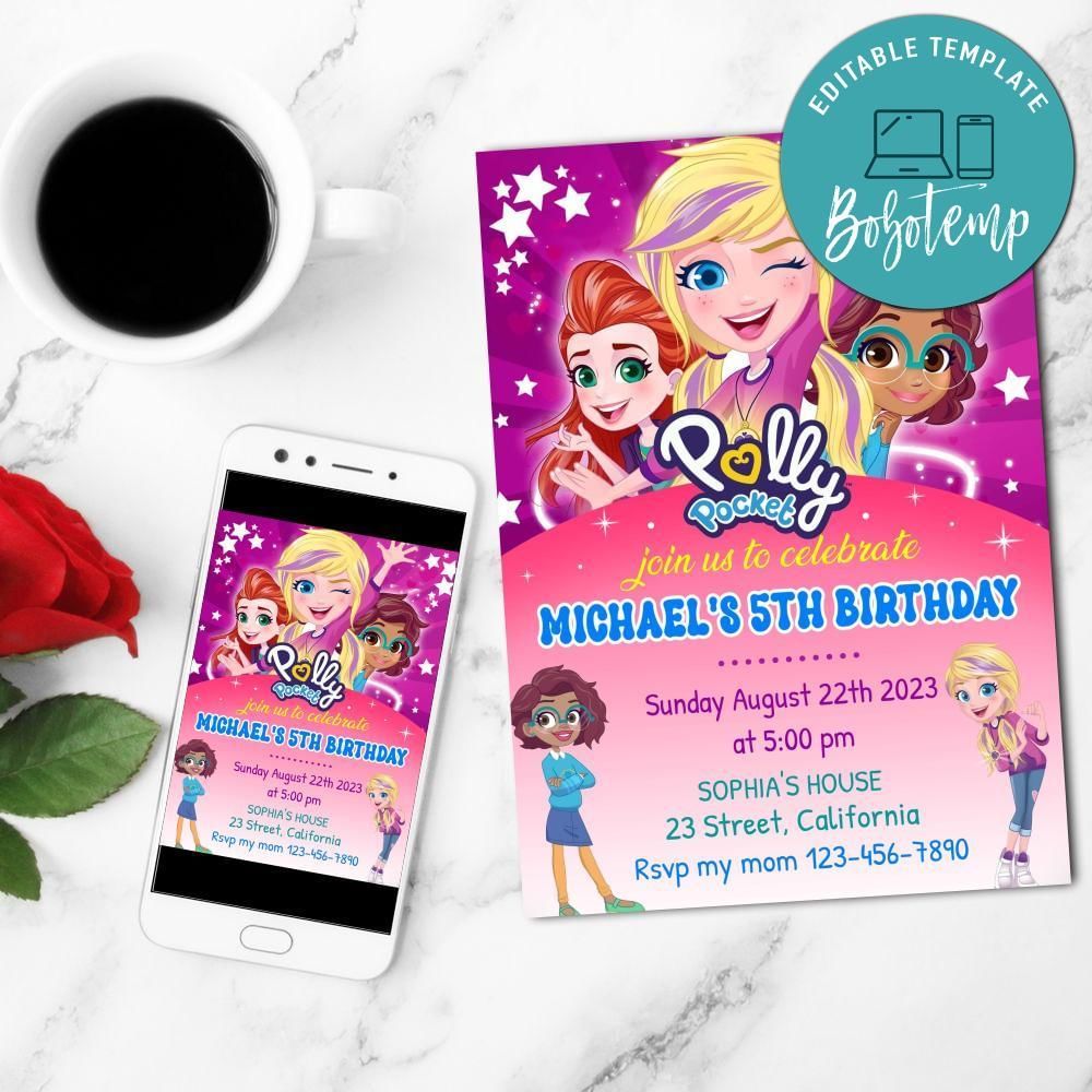 Polly pocket  Invitation Customizable Template to Print at Home Instant Download