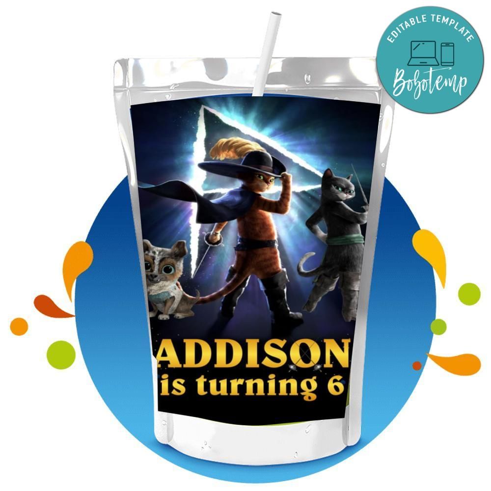 Puss in Boots Capri Sun Birthday Digital File Printable Bobotemp