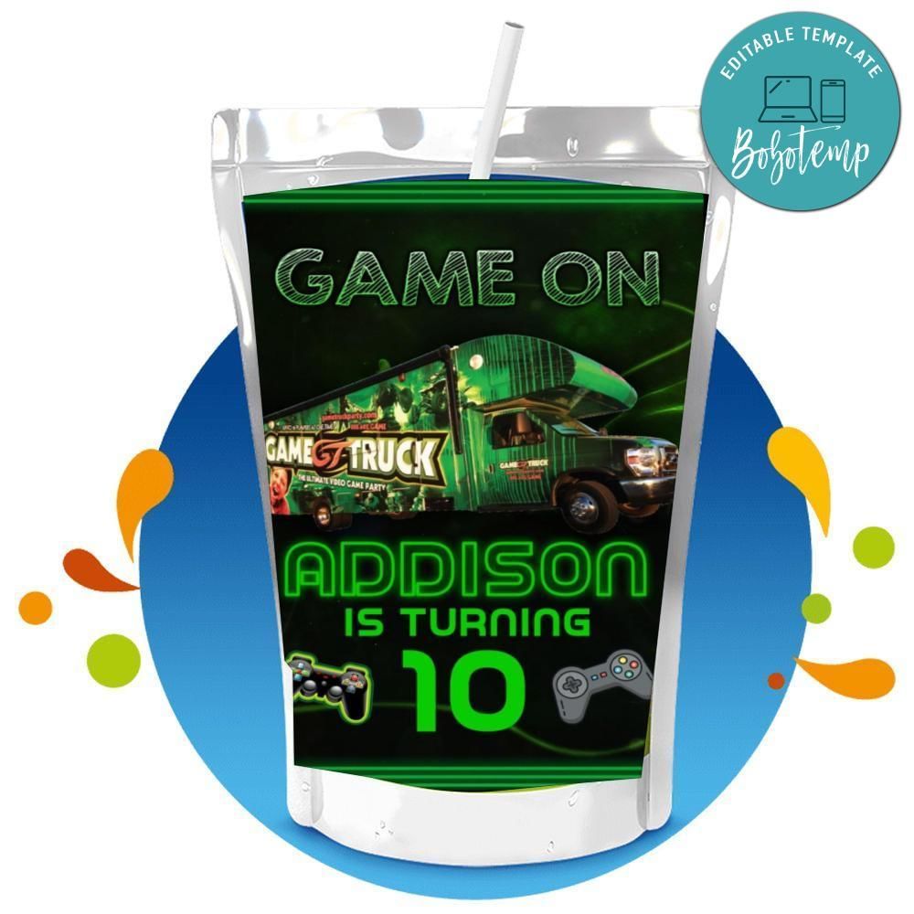 Gametruck Capri Sun Birthday Labels Digital File Printable Instant Download