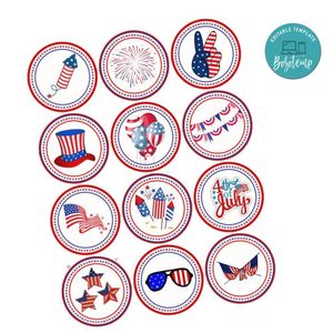 4th Of July Cupcake Toppers Template Printable Instant Download
