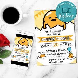 Gudetama Mobile Invite Customizable Template Instant Download