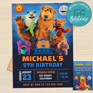 Bear In The Big Blue House Invitation Template Free Thank You Card Printable